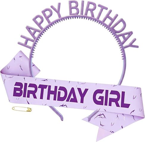 Birthday Sash and Headband Set for Girls, Purple Satin Party Set for Birthday Celebration and Decorations in Saudi Arabia