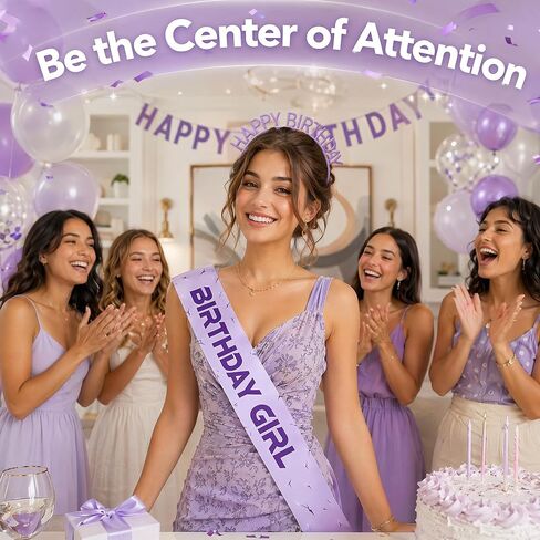 Birthday Sash and Headband Set for Girls, Purple Satin Party Set for Birthday Celebration and Decorations in Saudi Arabia