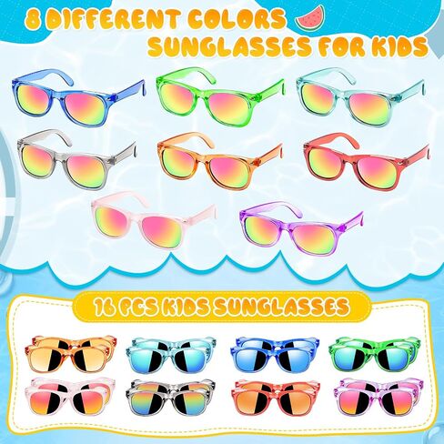 Kids Sunglasses Bulk Party Favors,Boys Girls Sunglasses for Kids Age 3-8,UV400 Protection,for Kid Pool Birthday - 16 Pack in Kuwait