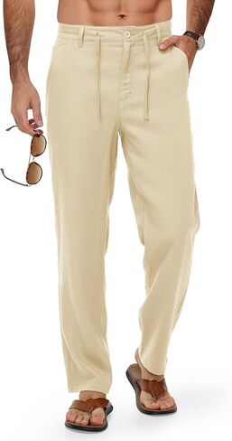 TBMPOY Men's Linen Pants Casual Travel 5 Pockets Lightweight Breathable Dress Pants Summer Beach Work Trousers in Saudi Arabia