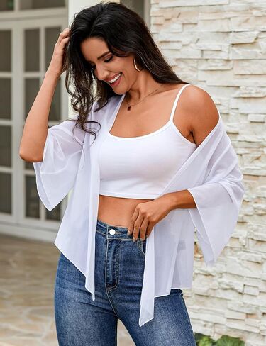 Quenteen Women's Bolero Shrug Cardigan Tie Open Front 3/4 Sleeve Cropped Top Short Lightweight Jacket for Dresses in Saudi Arabia