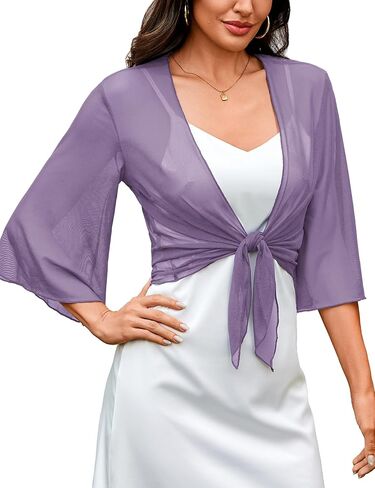 Quenteen Women's Bolero Shrug Cardigan Tie Open Front 3/4 Sleeve Cropped Top Short Lightweight Jacket for Dresses in Saudi Arabia
