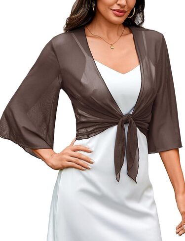 Quenteen Women's Bolero Shrug Cardigan Tie Open Front 3/4 Sleeve Cropped Top Short Lightweight Jacket for Dresses in Saudi Arabia