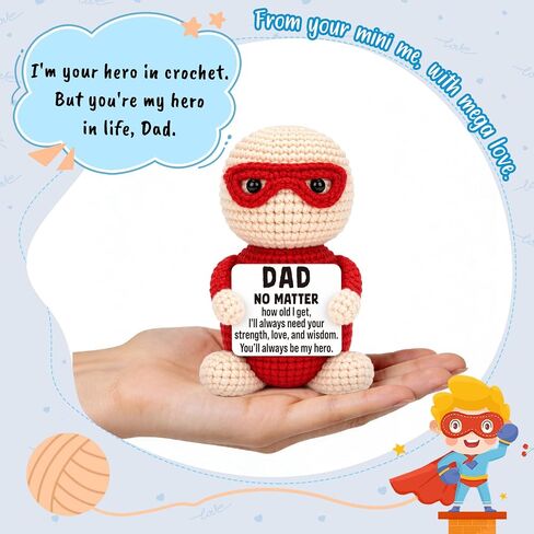 Mini Fathers Day Dad Gifts for Men from Daughter Son Wife Funny Handmade Crochet Hero Birthday Gift for Dads Inspirational Best Dad Ever Gift for Step Dads Father in Law Husband in Saudi Arabia