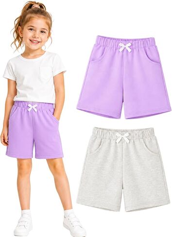 HILEELANG Girls Cotton Shorts 2 Pack, Pull-On Casual Shorts with Pockets for Toddler Little Girls Summer Playwear 2-7Y in Saudi Arabia