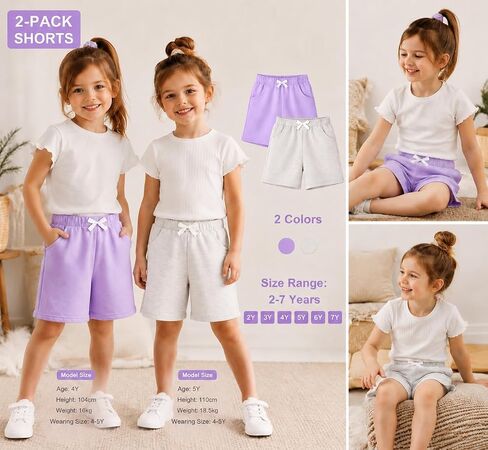 HILEELANG Girls Cotton Shorts 2 Pack, Pull-On Casual Shorts with Pockets for Toddler Little Girls Summer Playwear 2-7Y in Saudi Arabia