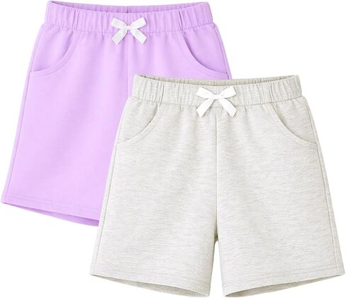 HILEELANG Girls Cotton Shorts 2 Pack, Pull-On Casual Shorts with Pockets for Toddler Little Girls Summer Playwear 2-7Y in Saudi Arabia