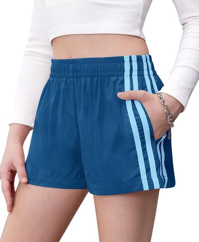 Girls Athletic Shorts, Y2K Striped Mini Track Shorts with Contrast Webbing, Casual & Sports Wear for 6-14 Years in Kuwait