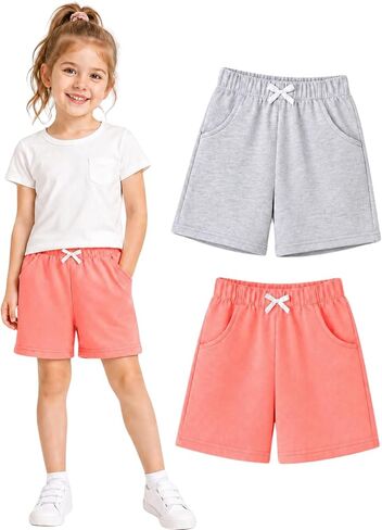 HILEELANG Girls Cotton Shorts 2 Pack, Pull-On Casual Shorts with Pockets for Toddler Little Girls Summer Playwear 2-7Y in Saudi Arabia