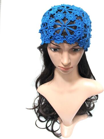 Women Lace Crochet Skull Cap Cutout Floral Beanie Handmade Knitted Hat in Kuwait