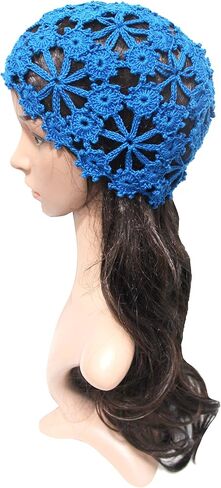 Women Lace Crochet Skull Cap Cutout Floral Beanie Handmade Knitted Hat in Kuwait