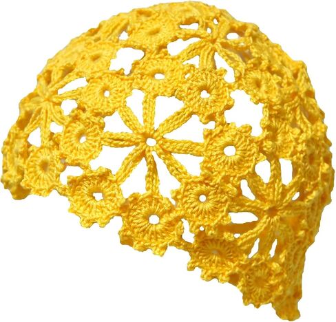 Women Lace Crochet Skull Cap Cutout Floral Beanie Handmade Knitted Hat in Kuwait