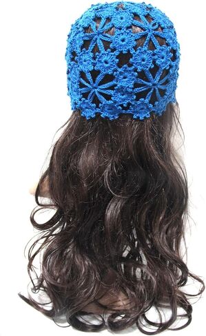 Women Lace Crochet Skull Cap Cutout Floral Beanie Handmade Knitted Hat in Kuwait