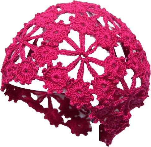 Women Lace Crochet Skull Cap Cutout Floral Beanie Handmade Knitted Hat in Kuwait
