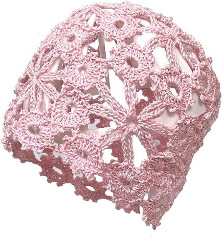 Women Lace Crochet Skull Cap Cutout Floral Beanie Handmade Knitted Hat in Kuwait