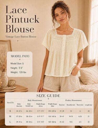 Boho Tops for Women 100% Cotton Lace Babydoll Tops Square Ruffled Flutter Sleeve Button Down Shirts for Summer Vacation in Saudi Arabia