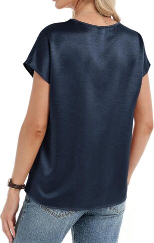 RUMIA Satin Blouses for Women Dressy Casual V Neck Cap Sleeve Shirts 2026 Summer Business Work Blouse Outfits Trendy in Kuwait