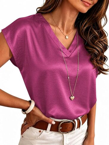 RUMIA Satin Blouses for Women Dressy Casual V Neck Cap Sleeve Shirts 2026 Summer Business Work Blouse Outfits Trendy in Kuwait