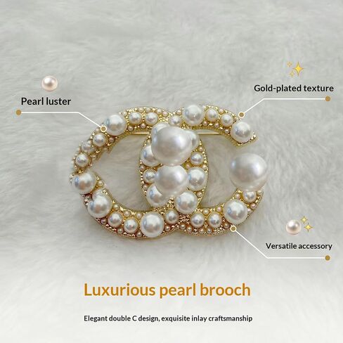 Luxury Pearl Brooch for Women, Gold-Plated Curved Design Pin with Faux Pearls, Vintage Style Lapel Pin for Coat, Dress, Scarf, Wedding Jewelry Idea in Kuwait