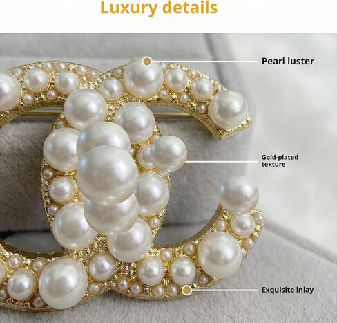 Luxury Pearl Brooch for Women, Gold-Plated Curved Design Pin with Faux Pearls, Vintage Style Lapel Pin for Coat, Dress, Scarf, Wedding Jewelry Idea in Kuwait