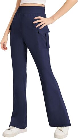 DOKOTOO KIDS Girls School Uniform Pants Flare Leggings High Waisted Bell Bottoms with Pockets Size 6-15 in Kuwait