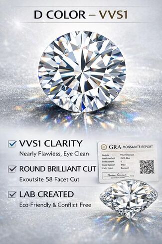 حجر مويسانيتي مستدير فضفاض، لون D VVS1 أبيض، بديل ألماس تم تصنيعه في المختبر مع شهادة in Kuwait