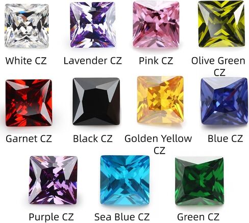 Cubic Zirconia Stones Square Princess Cut CZ Loose Gemstones 2x2-12x12mm Various White Red Green Purple Color Zircon for Jewelry DIY in Saudi Arabia