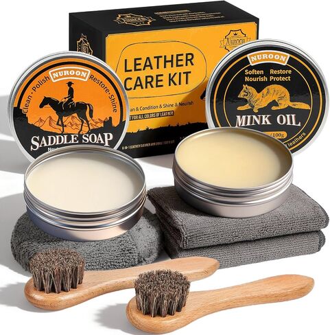 Nuroon Leather Boots Care Kit-3.52oz Saddle Soap+3.52oz Mink Oil for Leather Shoes Cleaning and Leather Purse Shoes Polishing in Kuwait