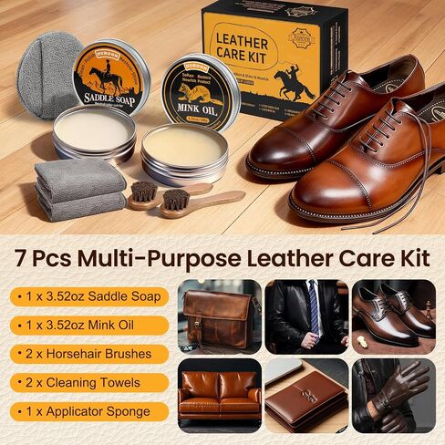 Nuroon Leather Boots Care Kit-3.52oz Saddle Soap+3.52oz Mink Oil for Leather Shoes Cleaning and Leather Purse Shoes Polishing in Kuwait
