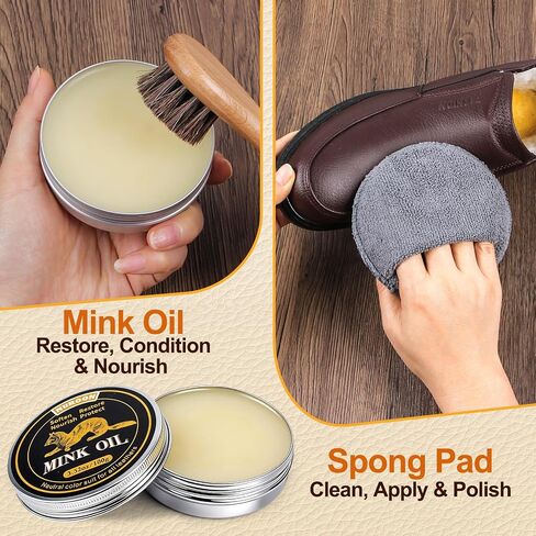 Nuroon Leather Boots Care Kit-3.52oz Saddle Soap+3.52oz Mink Oil for Leather Shoes Cleaning and Leather Purse Shoes Polishing in Kuwait