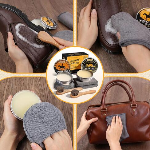 Nuroon Leather Boots Care Kit-3.52oz Saddle Soap+3.52oz Mink Oil for Leather Shoes Cleaning and Leather Purse Shoes Polishing in Kuwait