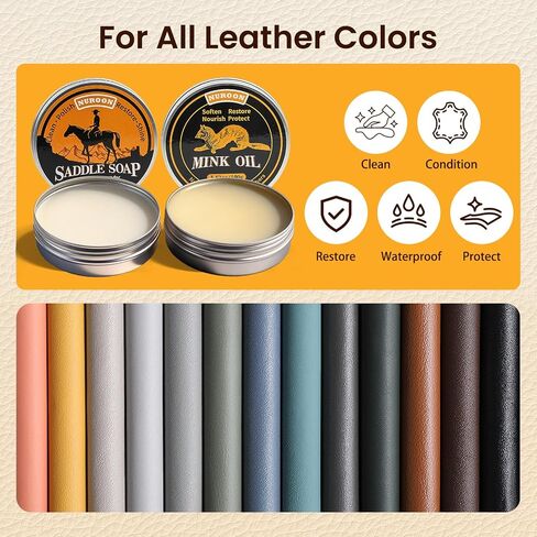 Nuroon Leather Boots Care Kit-3.52oz Saddle Soap+3.52oz Mink Oil for Leather Shoes Cleaning and Leather Purse Shoes Polishing in Kuwait