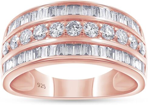 1 Carat Lab Grown Diamond Wedding Bands Ring For Women & Men, 3 Row Half Eternity Stackable Promise Ring In 14K Gold Over Sterling Silver Jewelry Gifts in Kuwait