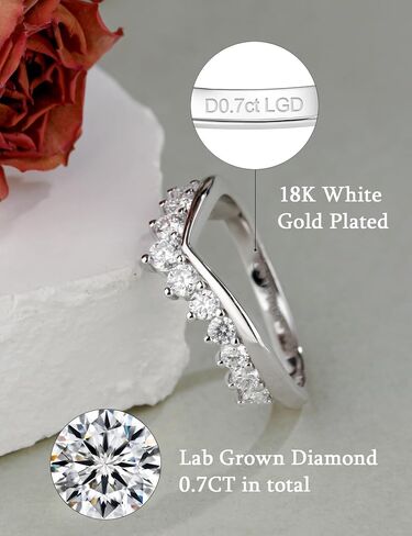 IMOLOVE Lab Grown Diamond Wedding Bands for Women，0.7 Carat V Shaped Eternity Rings in 18K White Gold Plated Sterling Silver Size 4-11 in Kuwait