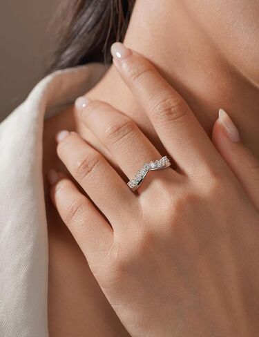 IMOLOVE Lab Grown Diamond Wedding Bands for Women，0.7 Carat V Shaped Eternity Rings in 18K White Gold Plated Sterling Silver Size 4-11 in Kuwait