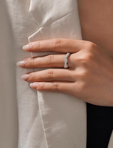 IMOLOVE Lab Grown Diamond Wedding Bands for Women，0.7 Carat V Shaped Eternity Rings in 18K White Gold Plated Sterling Silver Size 4-11 in Kuwait