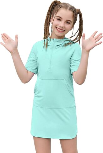 Jxstar Girls Swim Cover Up Half Zipper Short Sleeve Hooded Coverup Kids Pool Beach Rash Guard with Pockets in Kuwait