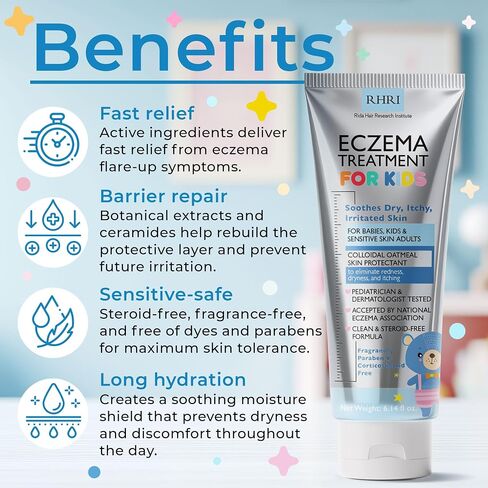 Eczema Cream for Kids | Eczema Cream with Colloidal Oatmeal | Kids Skin Care for Dry, Itchy, Red & Irritated Skin with Soothing Hydration | Steroid Free Sensitive Skin Moisturizer 6.14 fl oz in Kuwait
