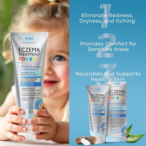 Eczema Cream for Kids | Eczema Cream with Colloidal Oatmeal | Kids Skin Care for Dry, Itchy, Red & Irritated Skin with Soothing Hydration | Steroid Free Sensitive Skin Moisturizer 6.14 fl oz in Kuwait