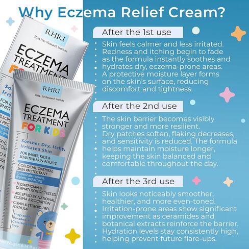 Eczema Cream for Kids | Eczema Cream with Colloidal Oatmeal | Kids Skin Care for Dry, Itchy, Red & Irritated Skin with Soothing Hydration | Steroid Free Sensitive Skin Moisturizer 6.14 fl oz in Kuwait
