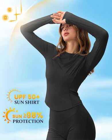 GYM RAINBOW Women's UPF 50+ Long Sleeve Sun Shirt Cooling Crop Slim Fit UV Protection Workout Tops Rash Guard SPF Shirts in Saudi Arabia