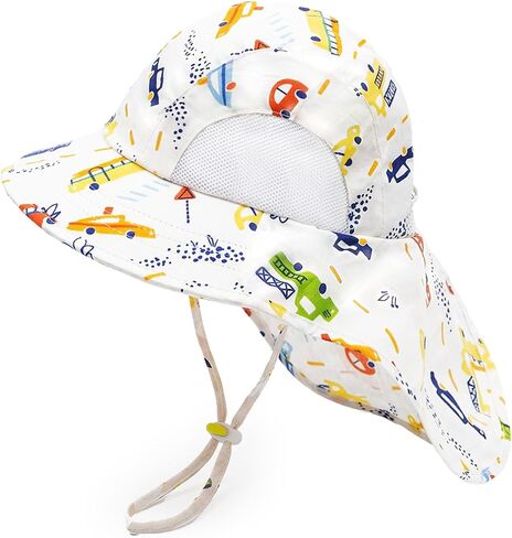 Kids UPF50+ Sun Hat with Neck Flap Wide Brim, Ponytail Beach Summer Bucket Hat for Girls Boys 4-12 Years in Saudi Arabia