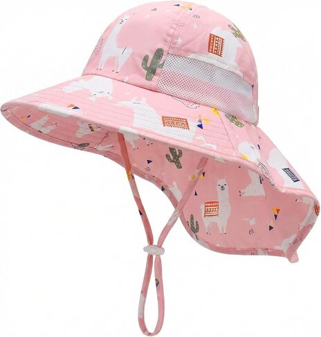 Kids UPF50+ Sun Hat with Neck Flap Wide Brim, Ponytail Beach Summer Bucket Hat for Girls Boys 4-12 Years in Saudi Arabia