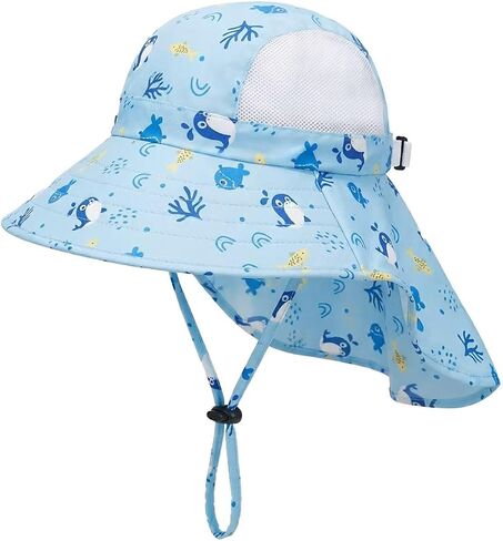 Kids UPF50+ Sun Hat with Neck Flap Wide Brim, Ponytail Beach Summer Bucket Hat for Girls Boys 4-12 Years in Saudi Arabia