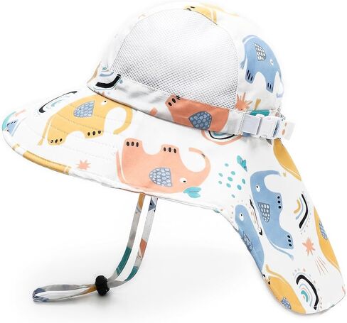 Kids UPF50+ Sun Hat with Neck Flap Wide Brim, Ponytail Beach Summer Bucket Hat for Girls Boys 4-12 Years in Saudi Arabia