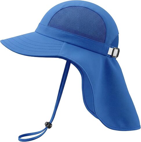 Kids UPF50+ Sun Hat with Neck Flap Wide Brim, Ponytail Beach Summer Bucket Hat for Girls Boys 4-12 Years in Saudi Arabia