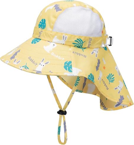 Kids UPF50+ Sun Hat with Neck Flap Wide Brim, Ponytail Beach Summer Bucket Hat for Girls Boys 4-12 Years in Saudi Arabia
