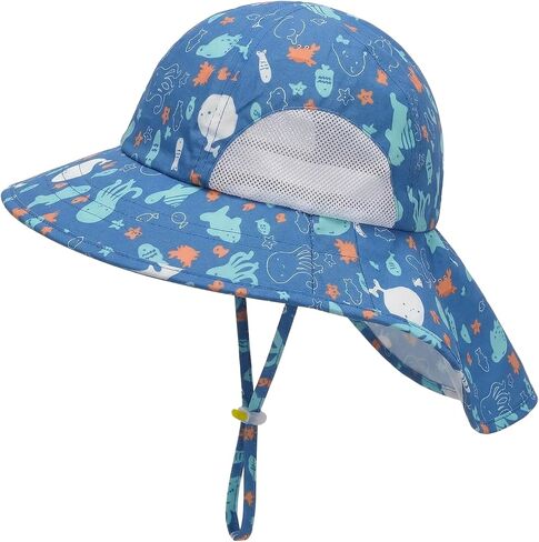 Kids UPF50+ Sun Hat with Neck Flap Wide Brim, Ponytail Beach Summer Bucket Hat for Girls Boys 4-12 Years in Saudi Arabia