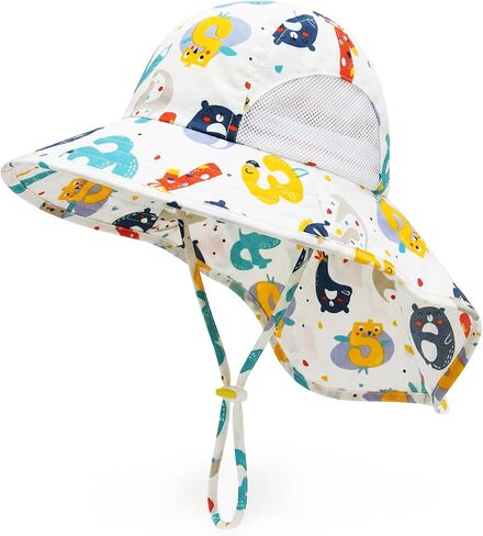 Kids UPF50+ Sun Hat with Neck Flap Wide Brim, Ponytail Beach Summer Bucket Hat for Girls Boys 4-12 Years in Saudi Arabia