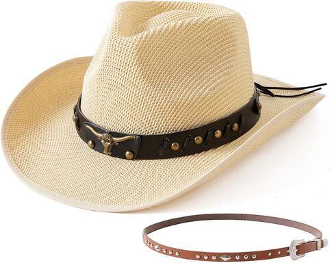 Jastore Straw Western Cowboy Hat for Kids Boys Summer Sun Hat Western Cowboy for Toddler with Two Decorative Bands in Kuwait